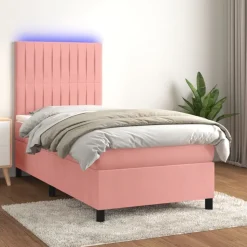 vidaXL kontinentalseng med LED-lys 80x200 cm velour pink