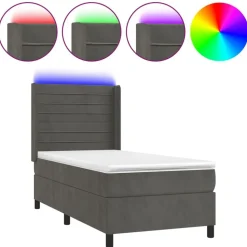 vidaXL kontinentalseng med LED-lys 80x200 cm velour mørkegrå