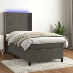 vidaXL kontinentalseng med LED-lys 80x200 cm velour mørkegrå