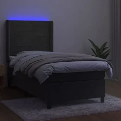 vidaXL kontinentalseng med LED-lys 80x200 cm velour mørkegrå
