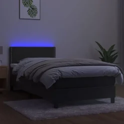 vidaXL kontinentalseng med madras og LED-lys 90x190 cm fløjl mørkegrå