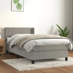 vidaXL kontinentalseng med madras 80x200 cm fløjl lysegrå