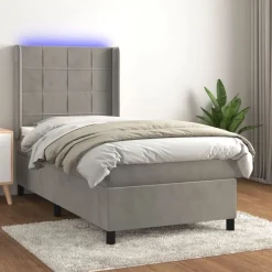 vidaXL kontinentalseng med LED-lys 80x200 cm velour lysegrå