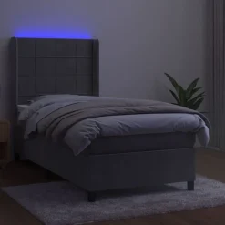 vidaXL kontinentalseng med LED-lys 80x200 cm velour lysegrå