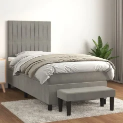 vidaXL kontinentalseng med madras 80x200 cm fløjl lysegrå