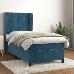 vidaXL kontinentalseng med madras 80x200 cm fløjl mørkeblå