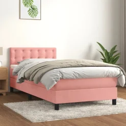 vidaXL kontinentalseng med madras 80x200 cm fløjl lyserød