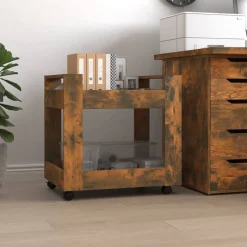 vidaXL kontorvogn 60x45x60 cm konstrueret træ røget egetræsfarve