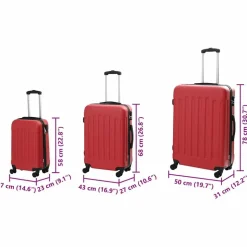 vidaXL Kuffert med lås 3 pcs Rød 50 x 31 x 78 cm ABS Plastik