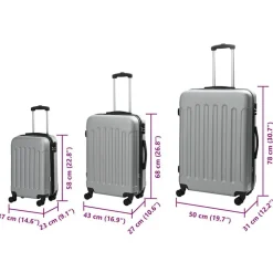 vidaXL Kuffert med lås 3 pcs Sølv 50 x 31 x 78 cm ABS Plastik