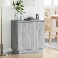 vidaXL LED Sideboard Grå Sonoma 71 x 34,5 x 75 cm Konstrueret træ