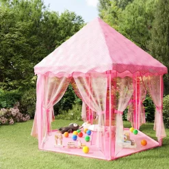 vidaXL legetelt med 250 bolde 133x140 cm prinsessetema pink