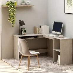 vidaXL L-formet skrivebord 120x140x75 cm konstrueret træ betongrå