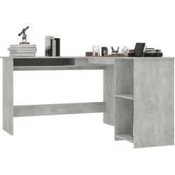 vidaXL L-formet skrivebord 120x140x75 cm konstrueret træ betongrå