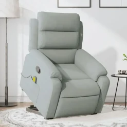 vidaXL løftestol med massagefunktion fløjl lysegrå