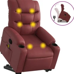 vidaXL løftestol med massagefunktion kunstlæder vinrød