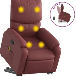 vidaXL løftestol med massagefunktion kunstlæder vinrød