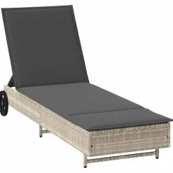 vidaXL liggestol med hjul og hynde polyrattan lysegrå