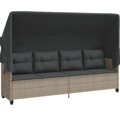 vidaXL loungesofa med baldakin og hynder polyrattan lysegrå