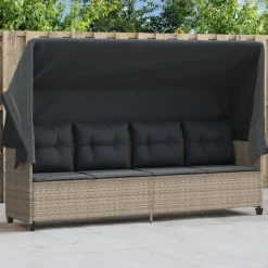 vidaXL loungesofa med baldakin og hynder polyrattan lysegrå