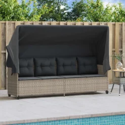 vidaXL loungesofa med baldakin og hynder polyrattan lysegrå
