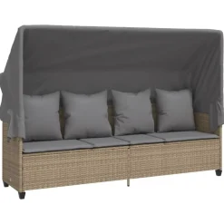 vidaXL loungesofa med baldakin og hynder polyrattan beige