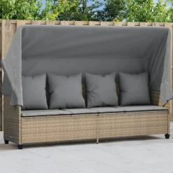 vidaXL loungesofa med baldakin og hynder polyrattan beige