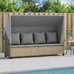vidaXL loungesofa med baldakin og hynder polyrattan beige