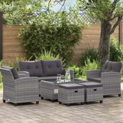 vidaXL loungesæt til haven 6 dele med hynder polyrattan mørkegrå