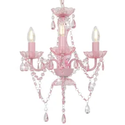 vidaXL lysekrone med perler rund 3 x E14 pink