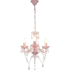 vidaXL lysekrone med perler rund 3 x E14 pink