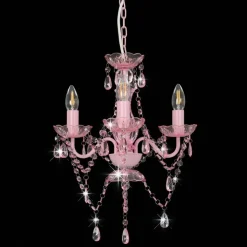 vidaXL lysekrone med perler rund 3 x E14 pink