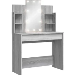 vidaXL makeupbord med LED-lys 96x40x142 cm grå sonoma-eg