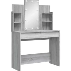 vidaXL makeupbord med LED-lys 96x40x142 cm grå sonoma-eg