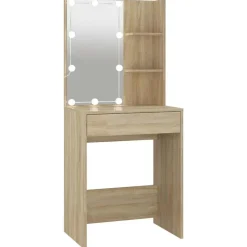 vidaXL makeupbord med LED-lys 60x40x140 cm sonoma-eg