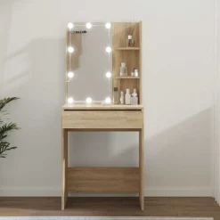 vidaXL makeupbord med LED-lys 60x40x140 cm sonoma-eg