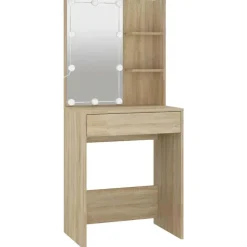 vidaXL makeupbord med LED-lys 60x40x140 cm sonoma-eg
