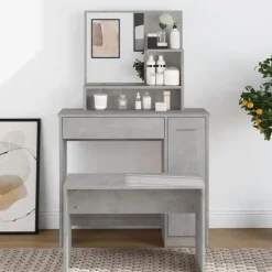 vidaXL makeupbord med spejl 86,5x35x136 cm betongrå