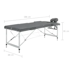 vidaXL massagebord med 3 zoner aluminiumsstel 186 x 68 cm antracitgrå