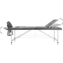vidaXL massagebord med 3 zoner aluminiumsstel 186 x 68 cm antracitgrå