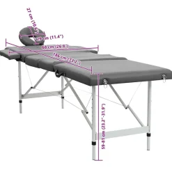 vidaXL massagebord med 4 zoner aluminiumsstel 186 x 68 cm antracitgrå
