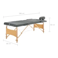 vidaXL massagebord med 3 zoner træstel 186x68 cm antracitgrå