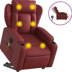 vidaXL massagestol med løftefunktion kunstlæder vinrød