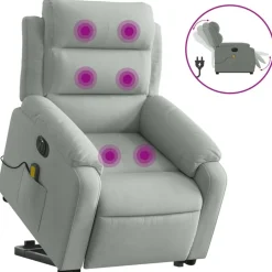 vidaXL massagestol med løftefunktion velour lysegrå