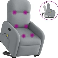 vidaXL massagestol med løftefunktion stof lysegrå