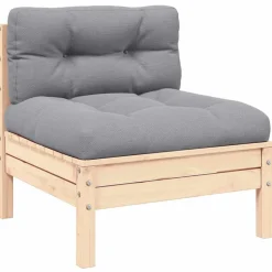 vidaXL midterdel til havesofa med grå hynder massivt fyrretræ