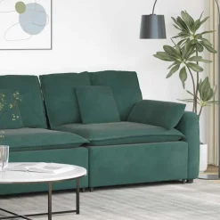 vidaXL modulopbygget sofaarmlænsendemodul med hynder 100 cm mørkegrøn