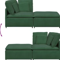 vidaXL modulsofa med fodskammel og hynder fløjlsstof mørkegrøn