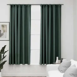 vidaXL mørklægningsgardiner med kroge 2 stk. hør-look 140x175 cm grøn