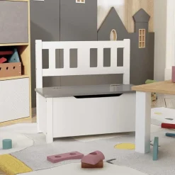 vidaXL opbevaringsbænk til børn 60x30x55 cm MDF hvid og grå